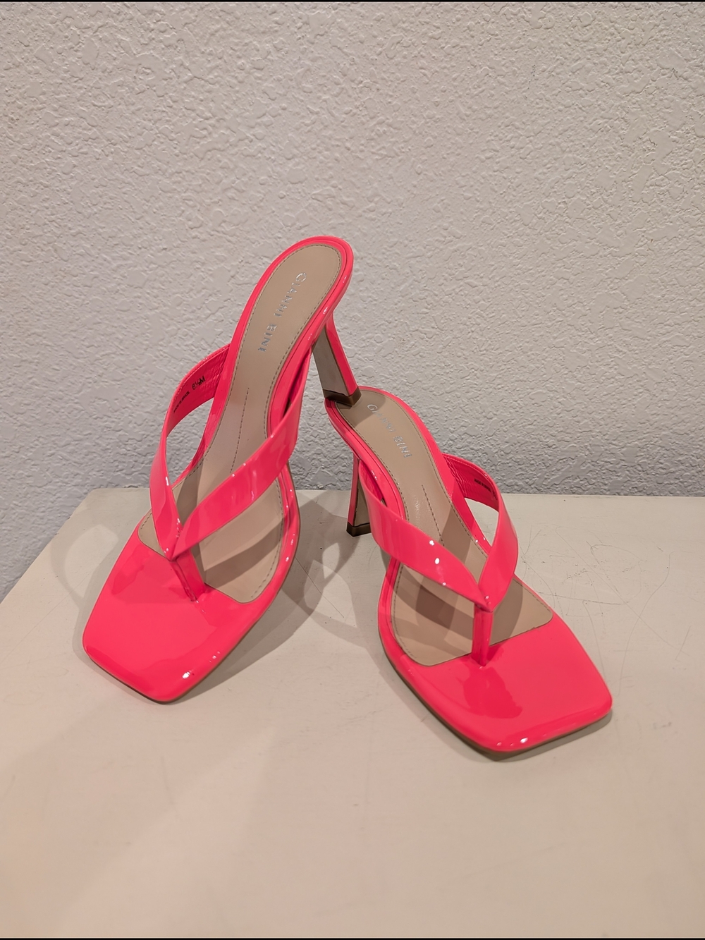 Hot Pink Patent High Heel Thong Sandals